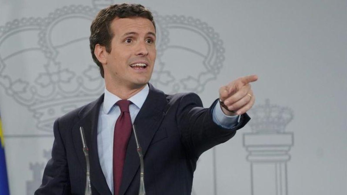Pablo Casado, en la rueda de prensa tras la reunión.-JOSÉ LUIS ROCA