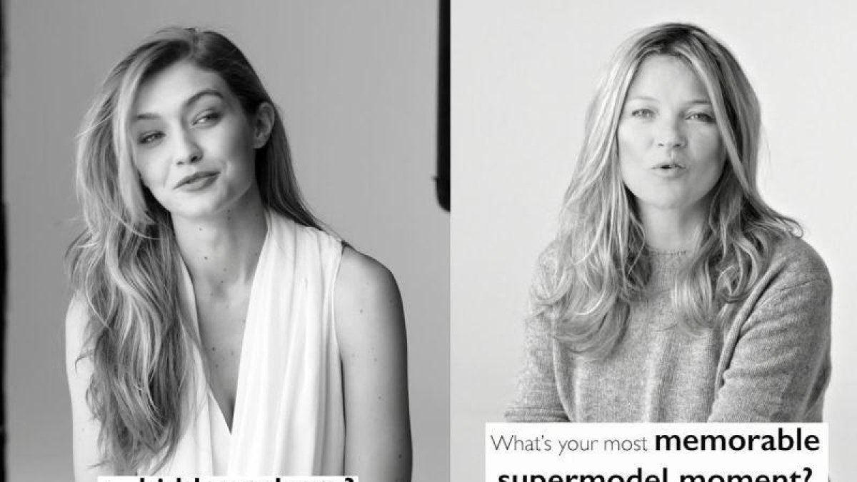Gigi Hadid y Kate Moss posan juntas por primera vez para la colección primaveral de Stuart Weitzman.-EL PERIÓDICO