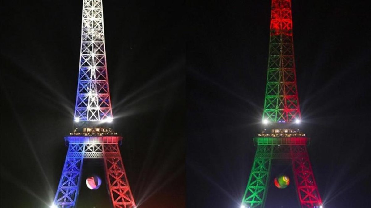 La Torre Eiffel, con una combinación de los colores de Francia y Portugal.-PHILIPPE LOPEZ
