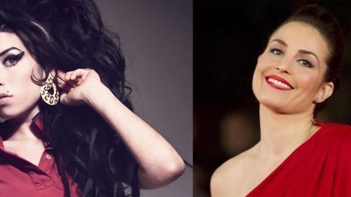 Una imagen de la desaparecida cantante Amy Winehouse y su lado, una fotografía actual de la actriz sueca Noomi Rapace.-
