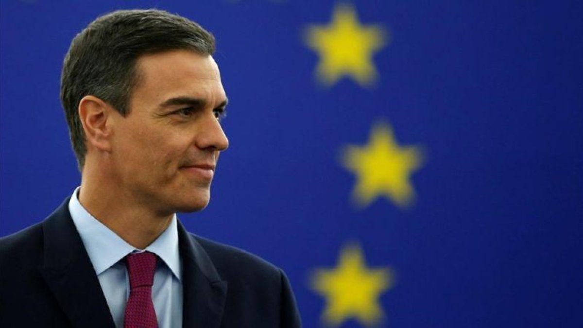 El presidente del Gobierno, Pedro Sánchez, durante su intervención en el Parlamento Europeo.-REUTERS / VINCENT KESSLER