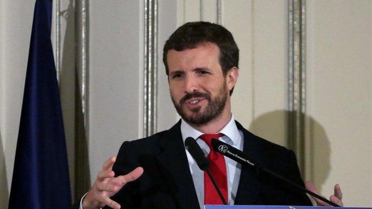 Pablo Casado, el pasado día 16, en un desayuno informativo en Madrid.-DAVID CASTRO
