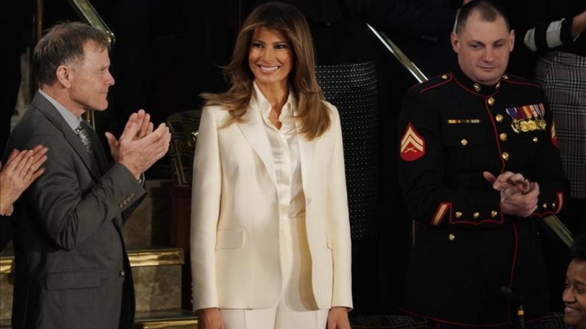 Melania Trump, a su llegada al Congreso para escuchar el discurso presidencial.-EFE