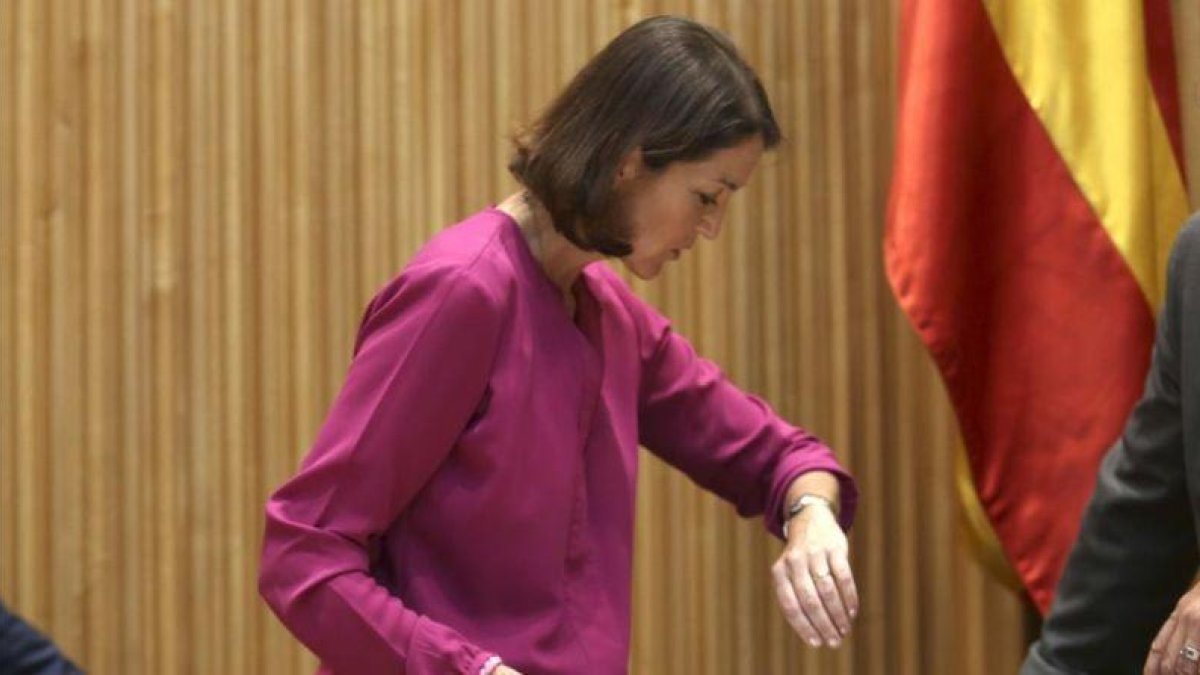 La ministra de Industria, Reyes Maroto, durante su comparecencia en la Comisión de Industria del Congreso de los Diputados.-DAVID CASTRO