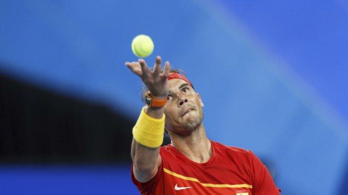 Rafael Nadal, en su victoria.-AP / TREVOR COLLENS