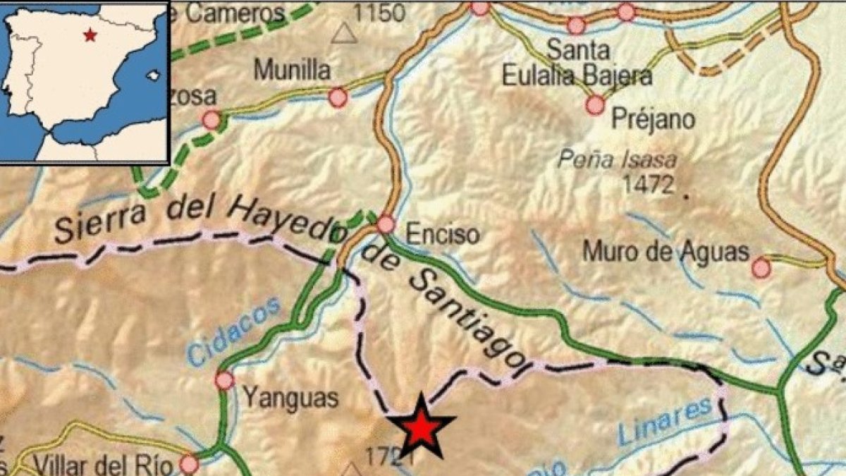 Localización del epicentro en el terremoto de San Pedro Manrique. HDS