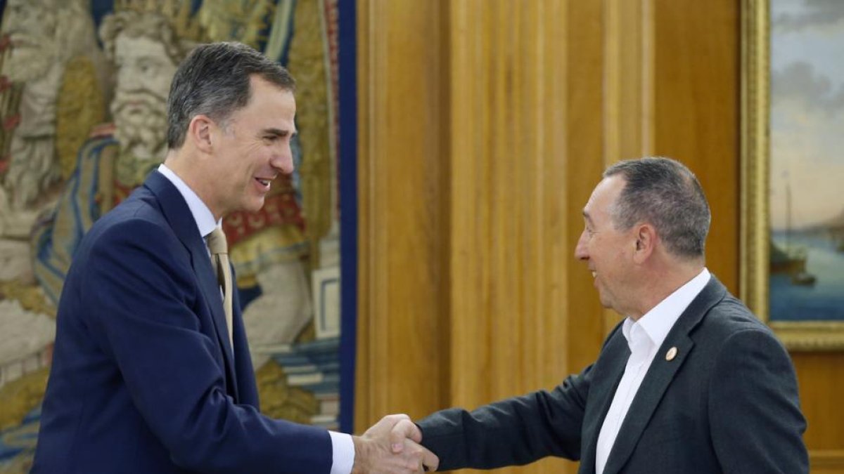 El rey Felipe VI recibe en el Palacio de la Zarzuela al portavoz de Compromís, Joan Baldoví.-efe
