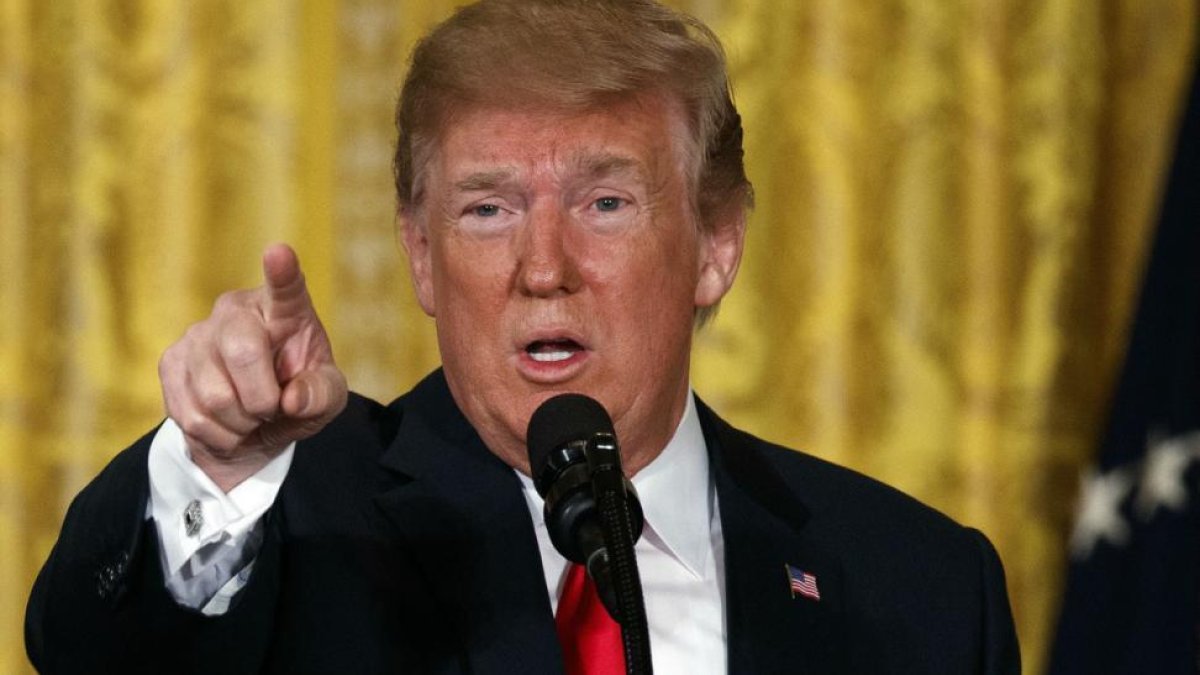 Trump, este lunes, durante la rueda de prensa que ha ofrecido en la Casa Blanca para hablar de la nueva fuerza espacial para militarizar el espacio-AP / EVAN VUCCI