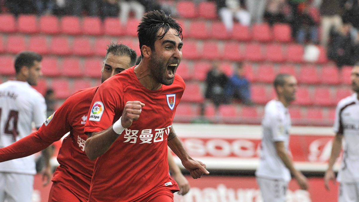 Escassi celebra un gol al Albacete esta temporada. Valentín Guisande