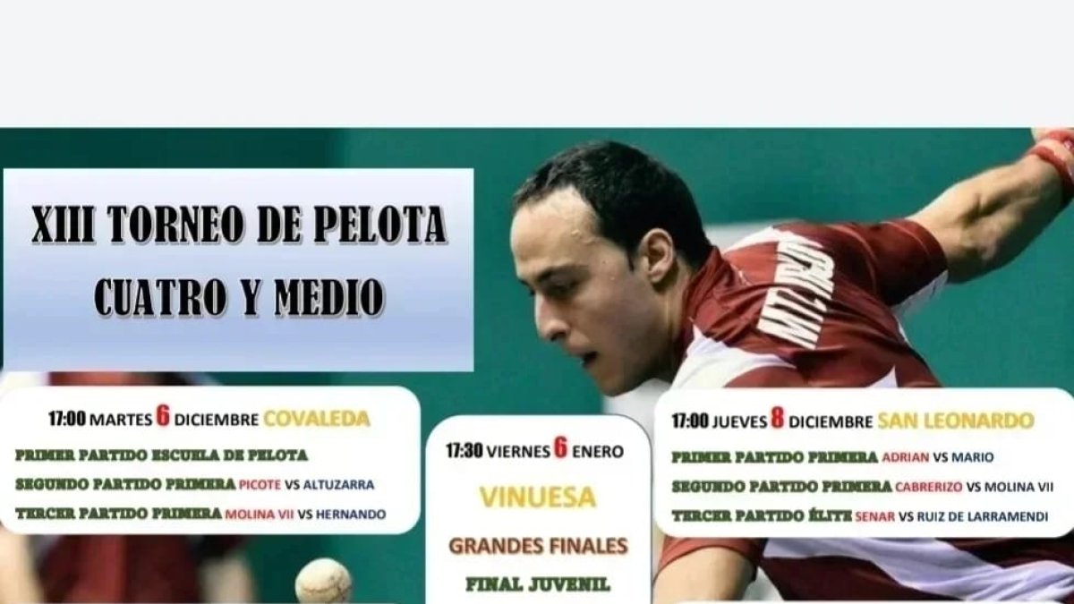Cartel del Torneo de Pelota cuatro y medio.