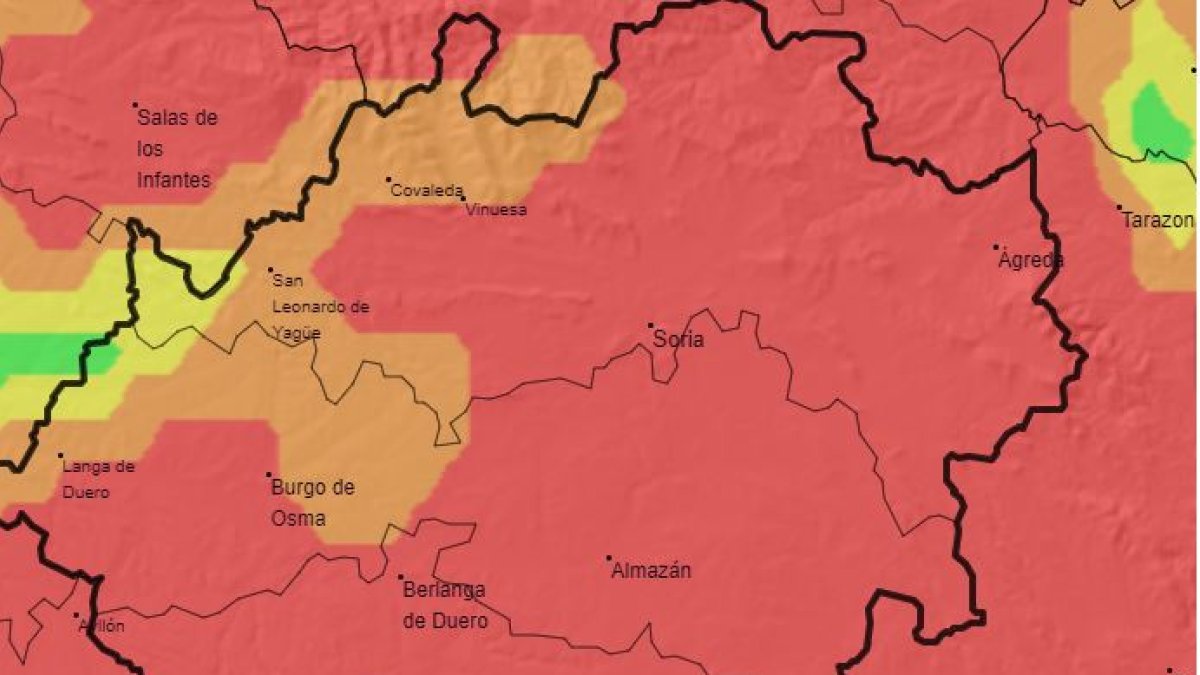 Mapa donde se ilustra el nivel de riesgo en Soria para este miércoles 19 de octubre.-HDS