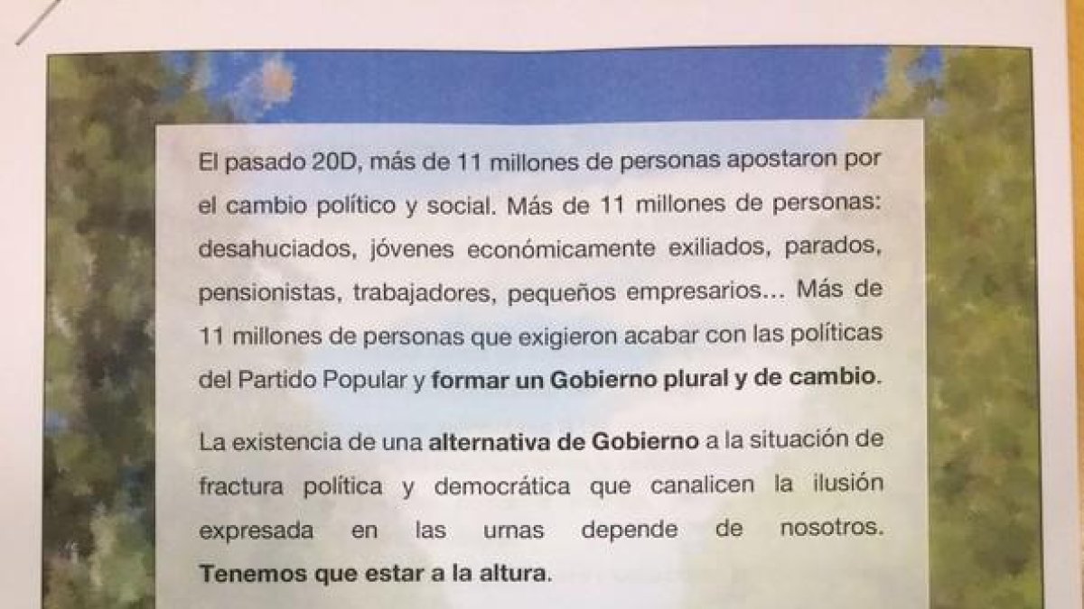 El 'Acuerdo del Prado' que Compromís ha presentado a las fuerzas progresistas.-