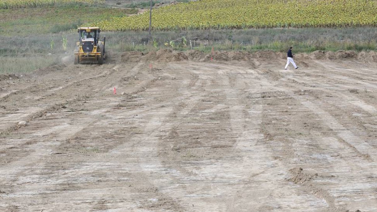 Trabajos de explanación y desbroce en la parcela de Resinas Naturales en Almazán.-VALENTÍN GUISANDE