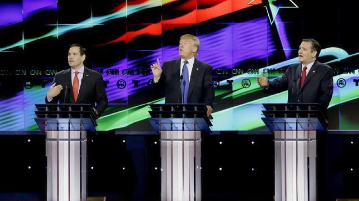 Marco Rubio, Donald Trump y Ted Cruz.-AP