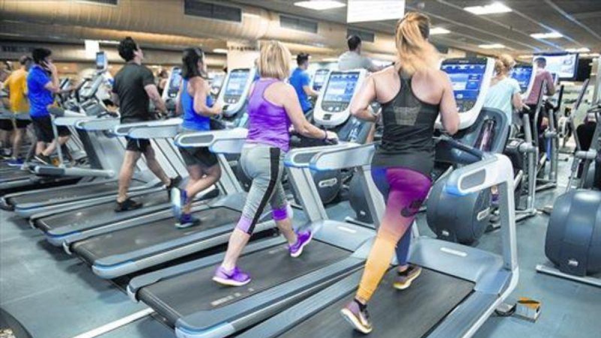 Un grupo de personas haciendo cinta en un gimnasio.-JORDI COTRINA