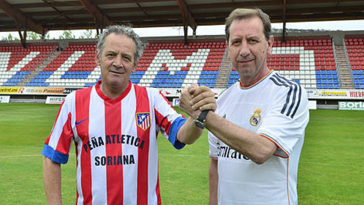 Enrique Bravo y Javier Jiménez, presidentes de la Peña Atlética Soriana y la Peña Madridista Soriana. / ÁLVARO MARTÍNEZ-