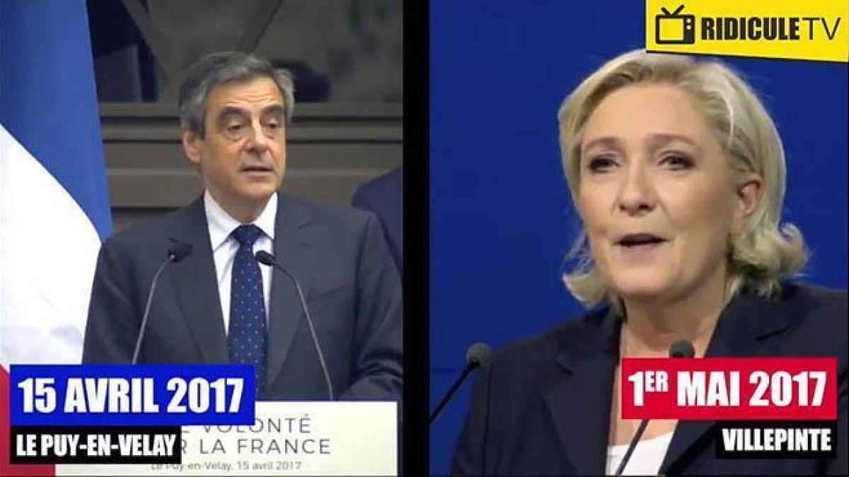 Le Pen plagió en su mitin varios fragmentos de un discurso que había pronunciado François Fillon.-TWITTER