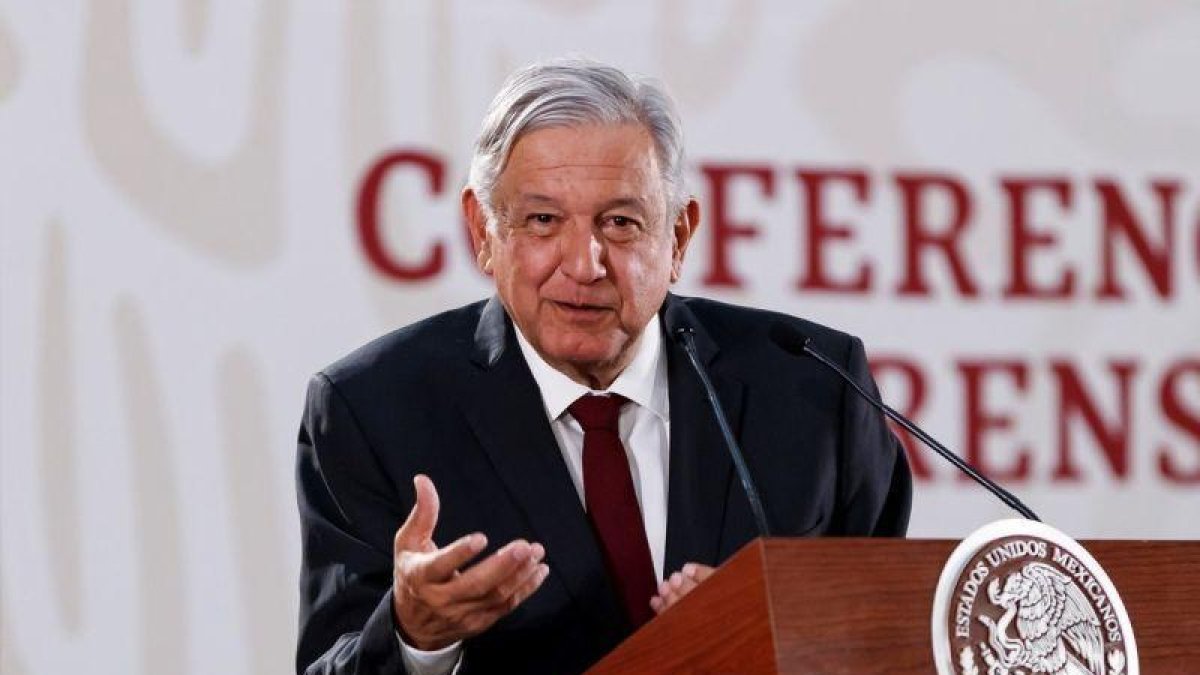 El presidente de Mexico  Andres Manuel Lopez Obrador  en una rueda de prensa en el Palacio Nacional.-EFE