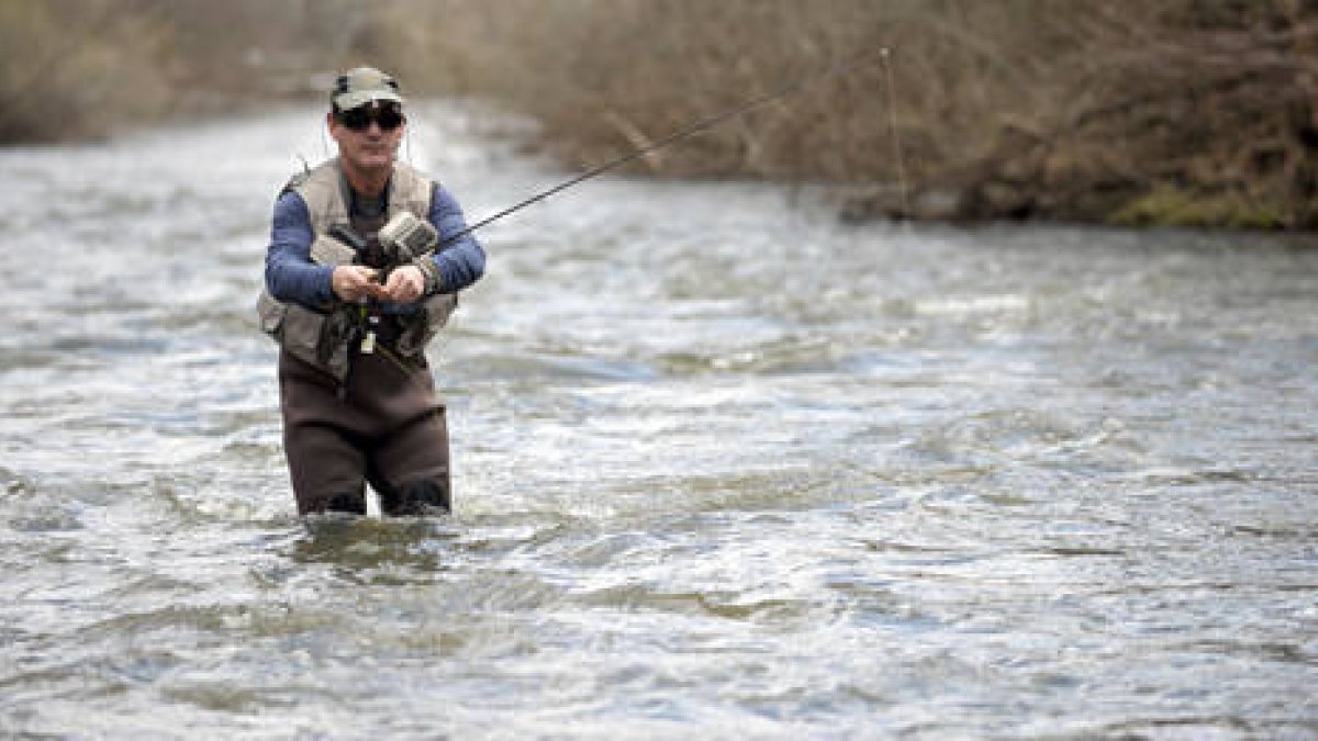 Un pescador en un río de la pronvincia de Soria-