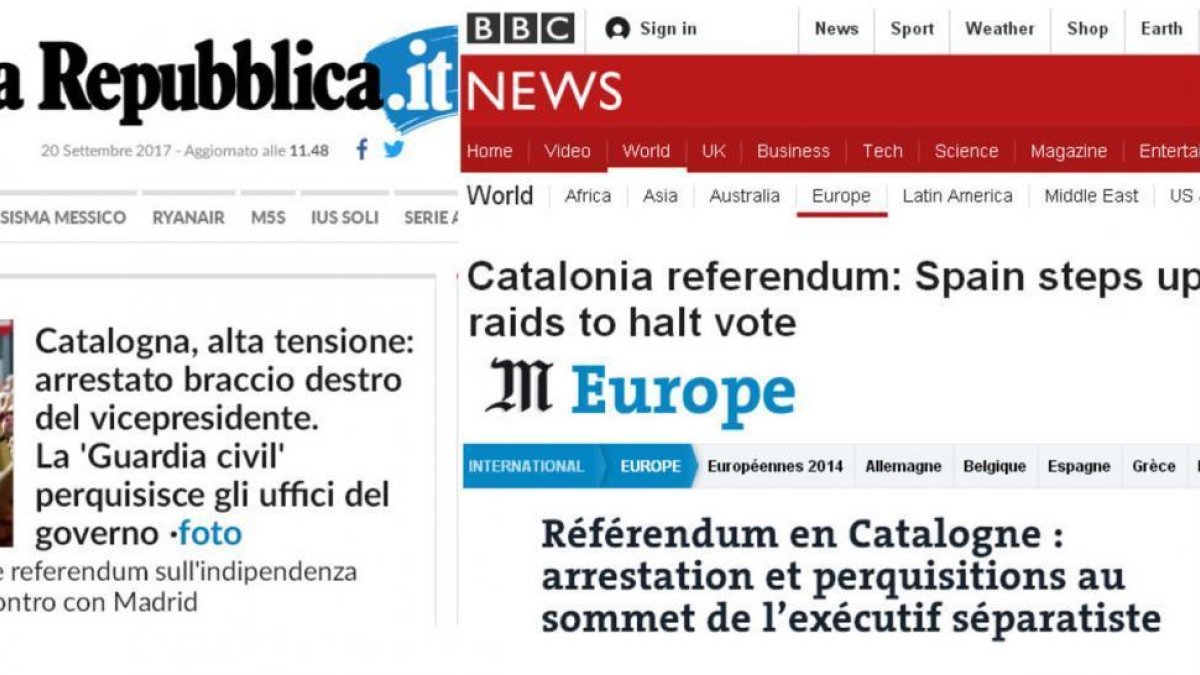 Noticias de la prensa internacional sobre la operación de la Guardia Civil contra el referéndum.-EL PERIÓDICO