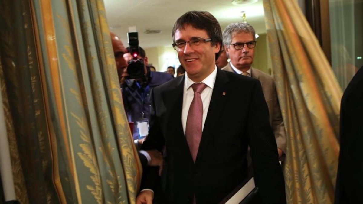 El 'president' Carles Puigdemont, este viernes, en las jornadas de S'Agaró.-ICONNA / JORDI RIBOT PUNTÍ