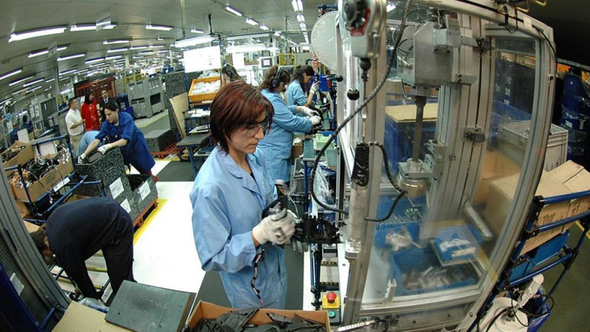Una operaria realiza el trabajo en una industria.-Álvaro Martínez