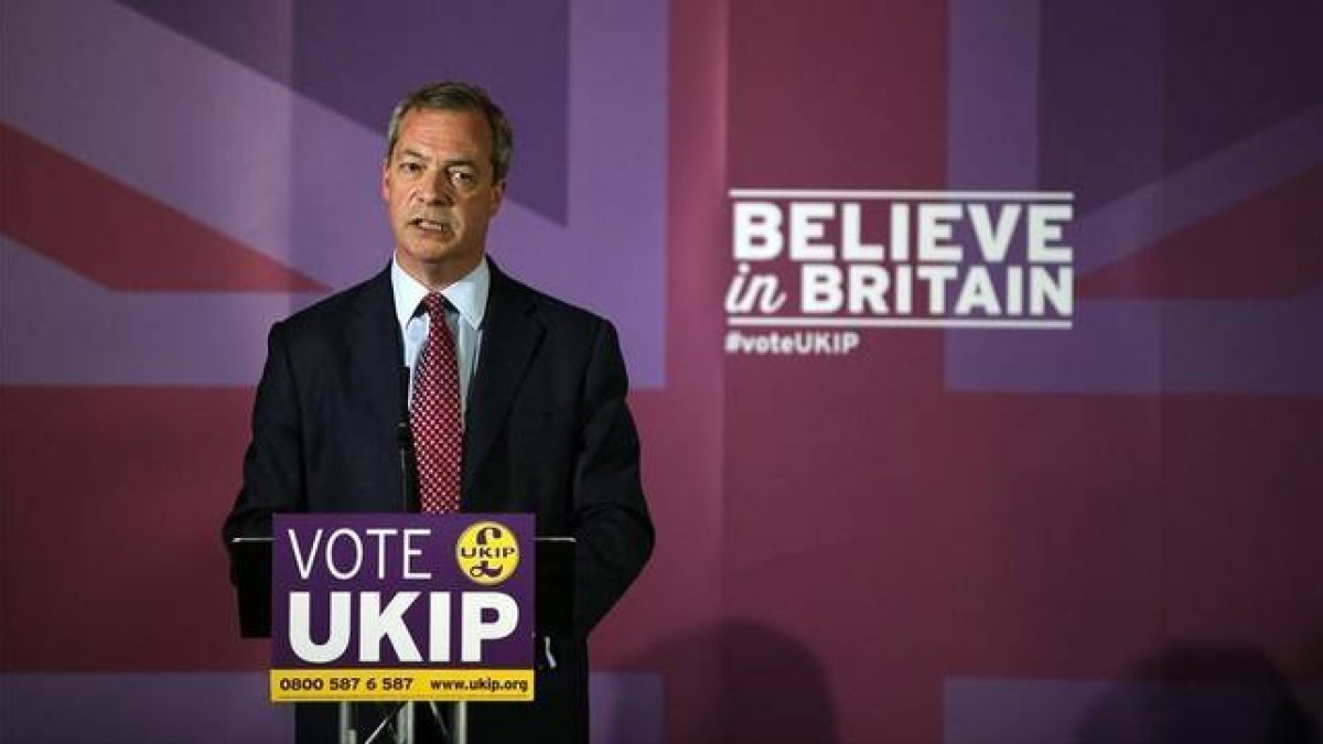 Nigel Farage, en un acto electoral de UKIP.-