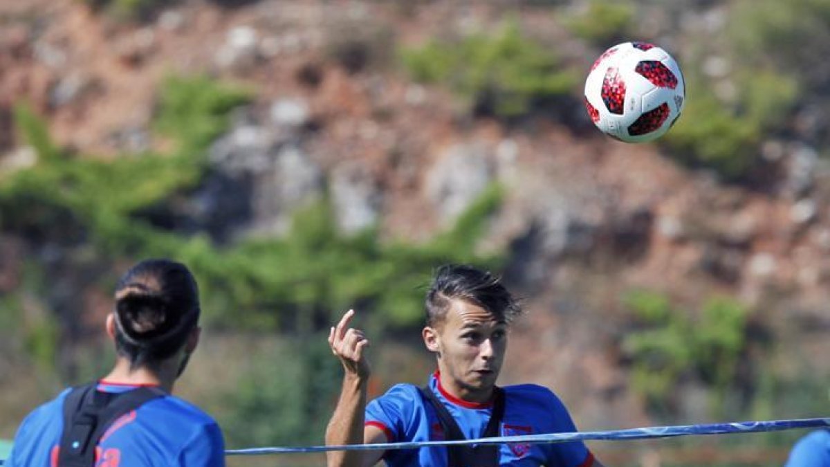 Villalba, ayer, en el entrenamiento matutino.-MARIO TEJEDOR