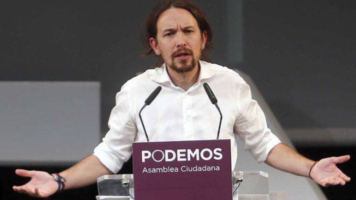 Pablo Iglesias, en el cierre de la asamblea ciudadana de Podemos.-Foto: AGUSTÍN CATALÁN