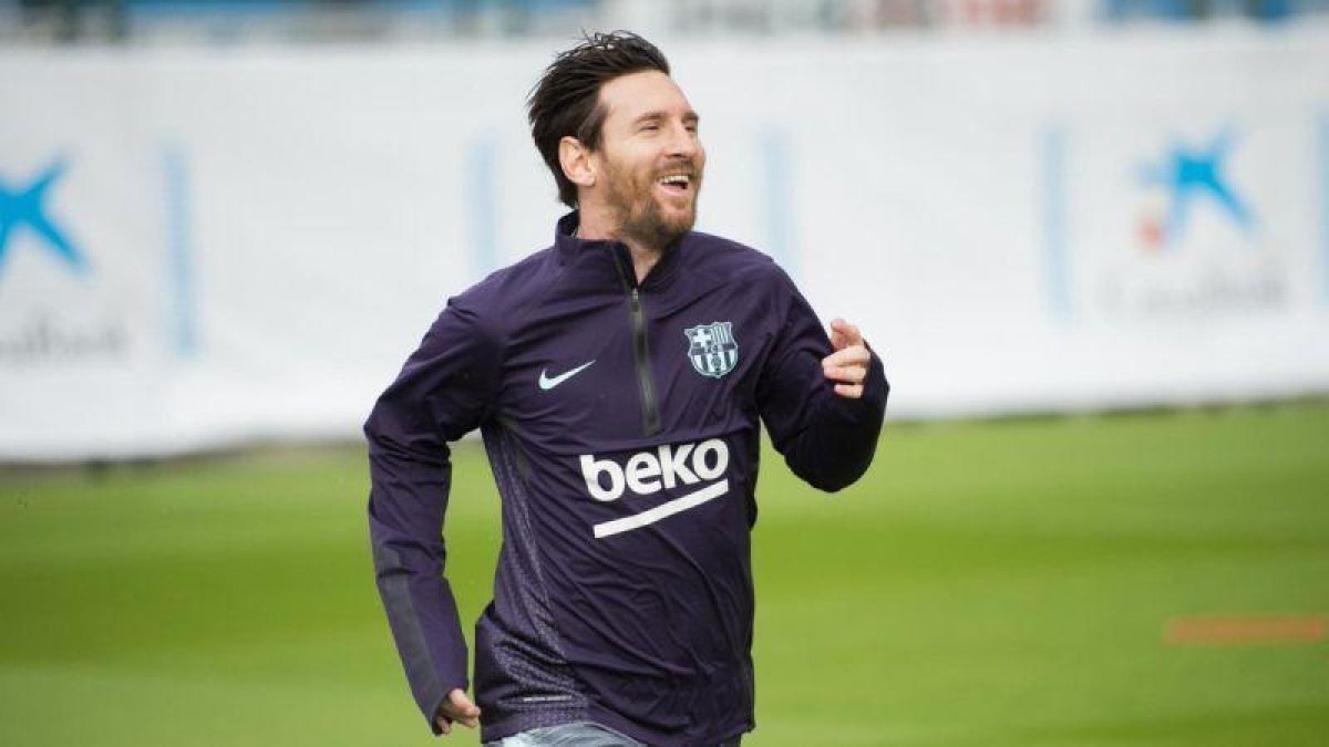 Leo Messi, en su retorno a los entrenamientos.-FC BARCELONA