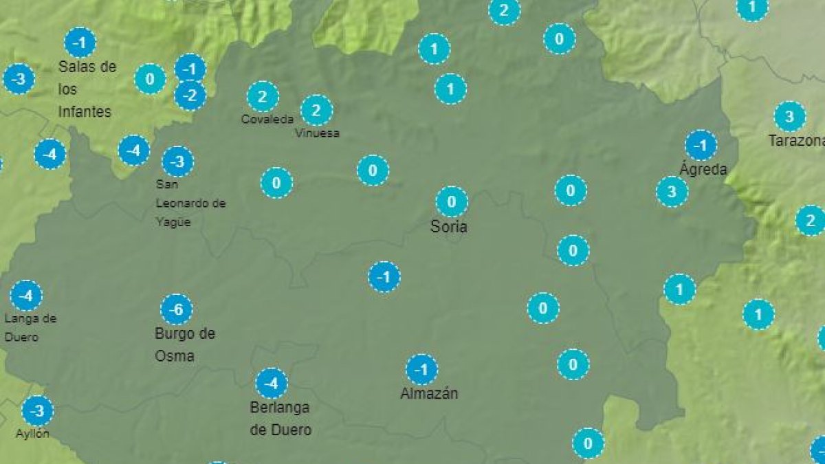 Sensación térmica en la provincia en las primeras horas de esta mañana recogida por la Aemet