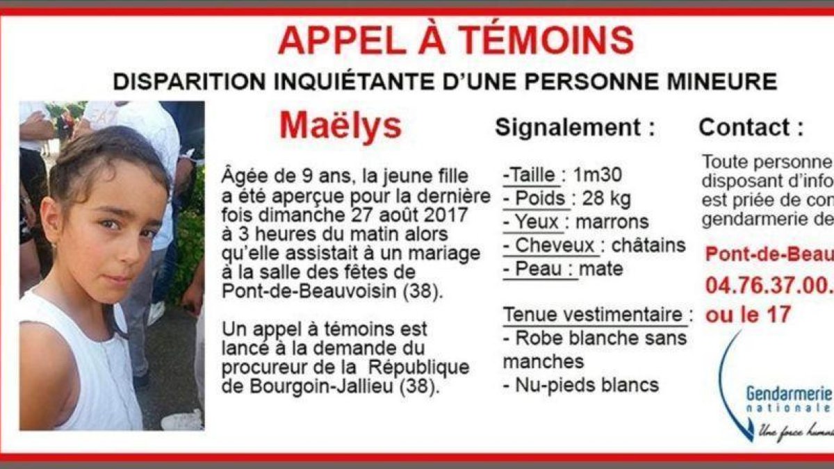 Alerta facilitada por la Gendarmeria que muestra a la desaparecida Maëlys De Araujo.-GENDARMERIA FRANCESA
