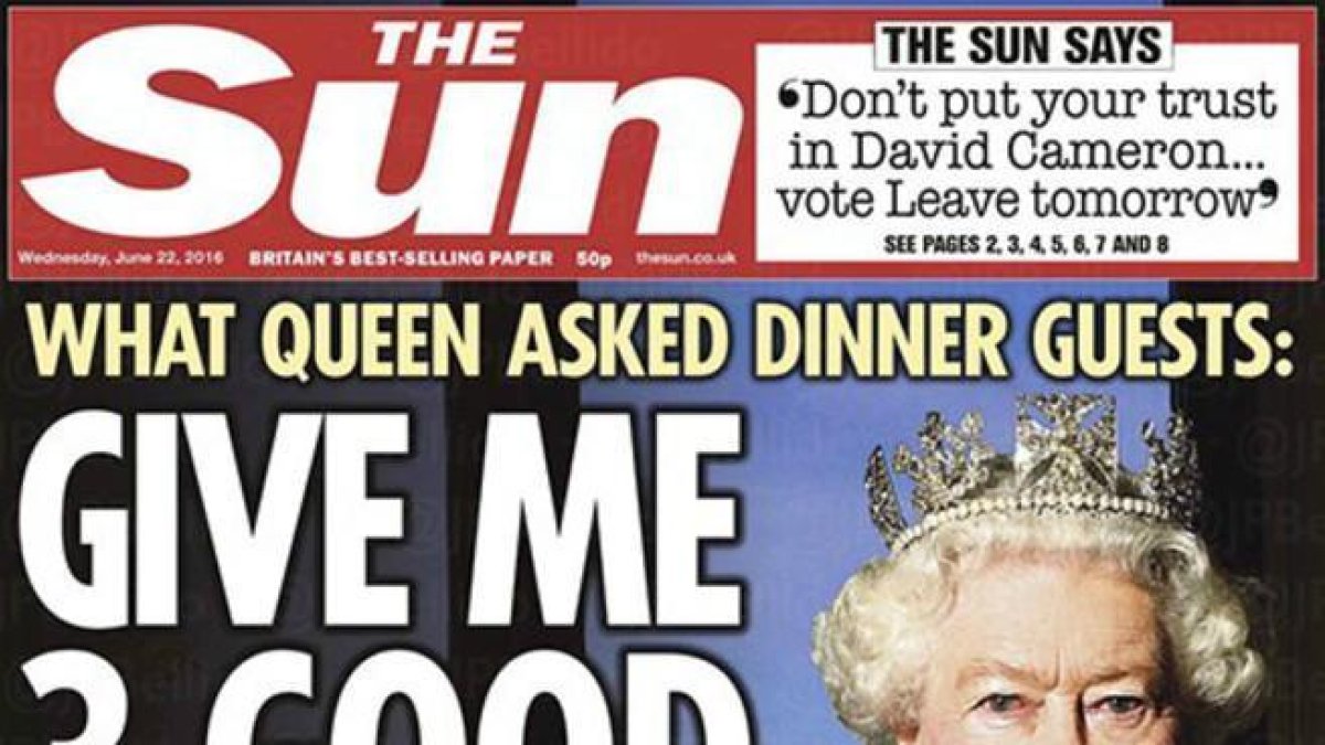 Portada del 'The sun' con la supuesta pregunta lanzada por Isabel II.-