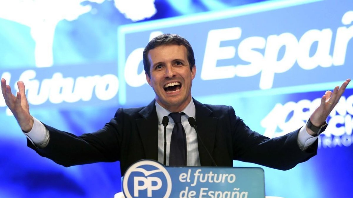 Pablo Casado, durante su discurso como candidato a la presidencia del PP. /-DAVID CASTRO
