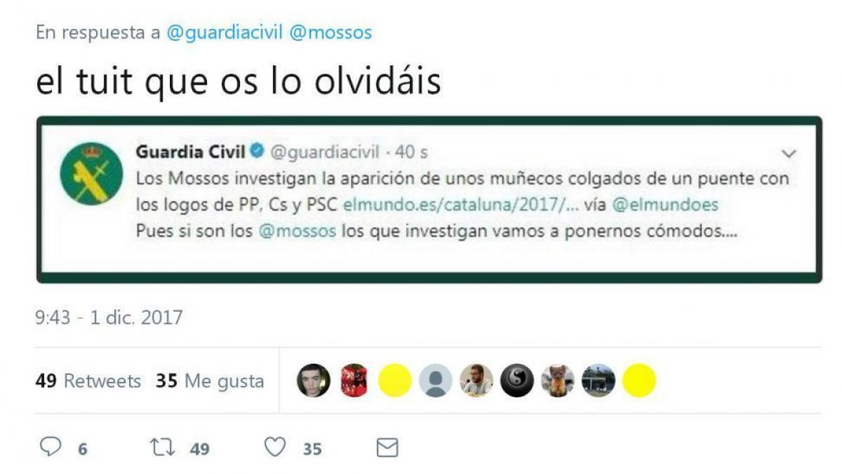 La Guardia Civil ha pedido disculpas por insinuar la complacencia de la policia catalana con el independentismo y ha anunciado depurar responsabilidades-@GUARDIACIVIL