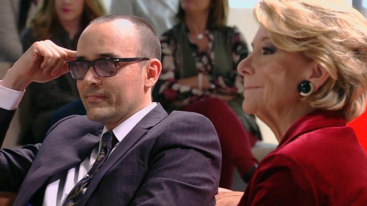 Risto Mejide y Esperanza Aguirre, en el programa de Cuatro 'Chester in love'.-
