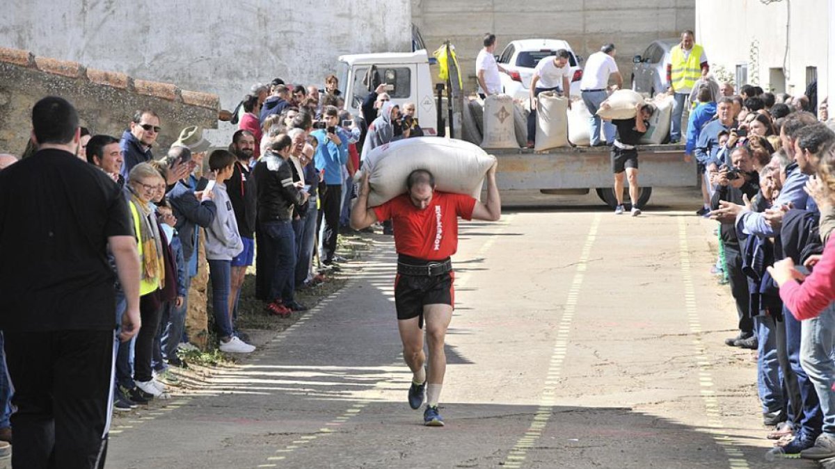 El campeonato de acarreo de sacos en Nomparedes despertó una gran expectación-D.R.