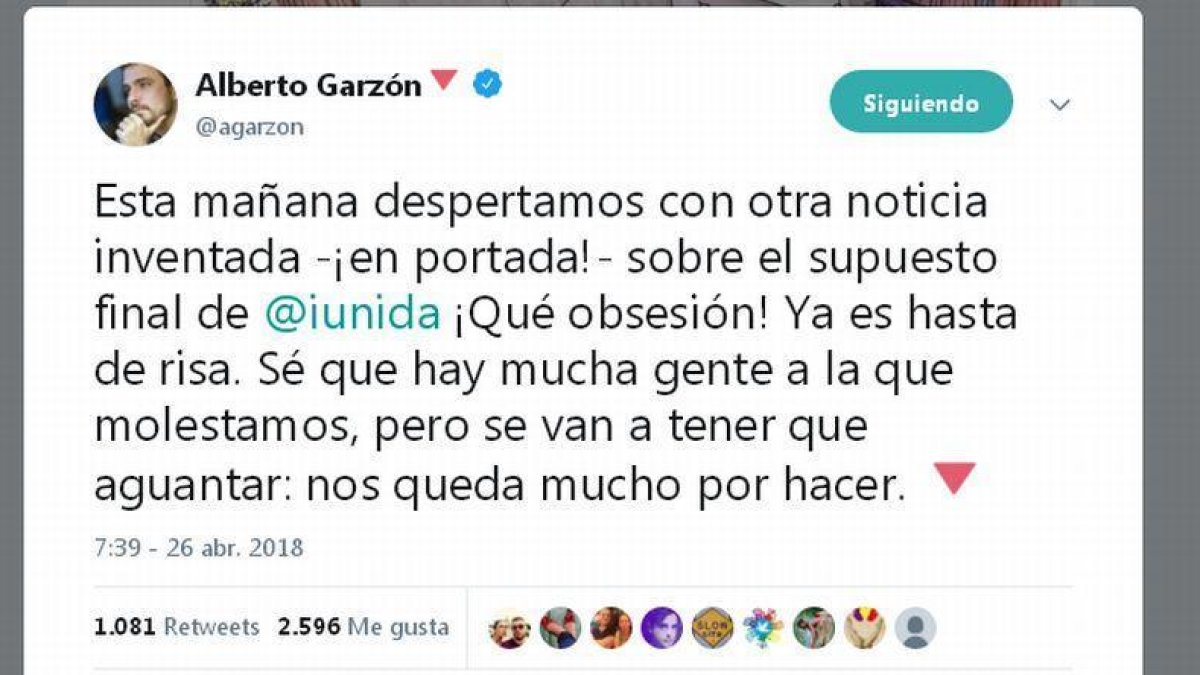 Twitter de Garzón negando la información-EL PERIÓDICO