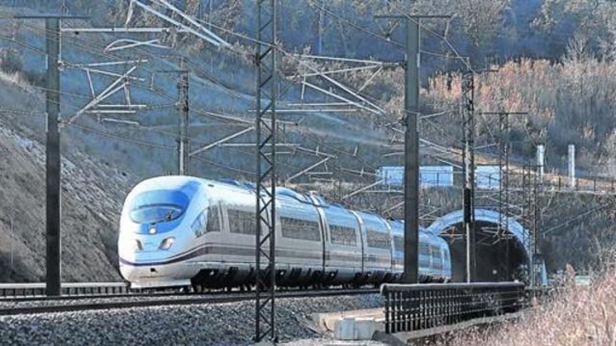 Un tren de la línea de alta velocidad, a su paso por Bàscara (Alt Empordà).-JOAN CASTRO / ICONNA