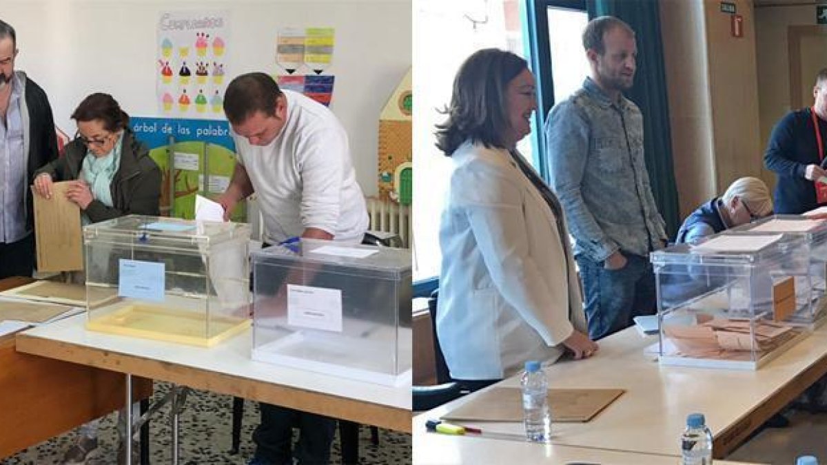 Elia Jiménez votando y mesa electoral de Monteagudo-