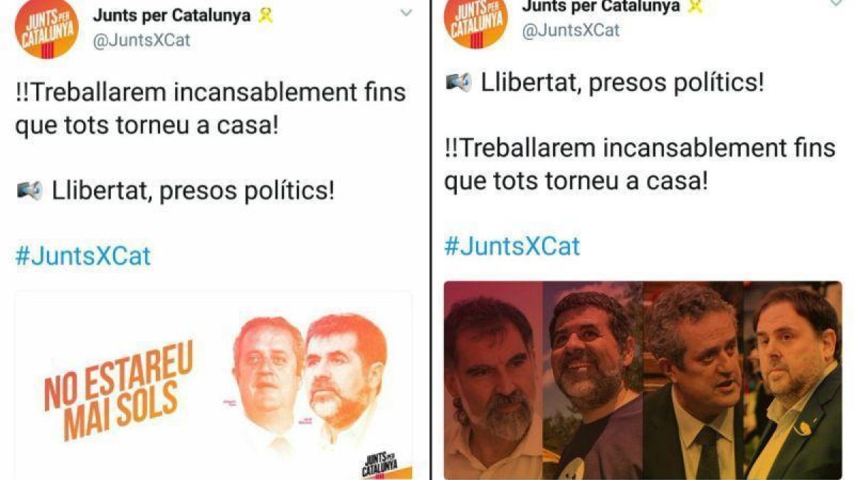 JxCat olvida durante unos minutos solidarizarse y pedir la libertad de los presos que no van en sus listas.-TWITTER