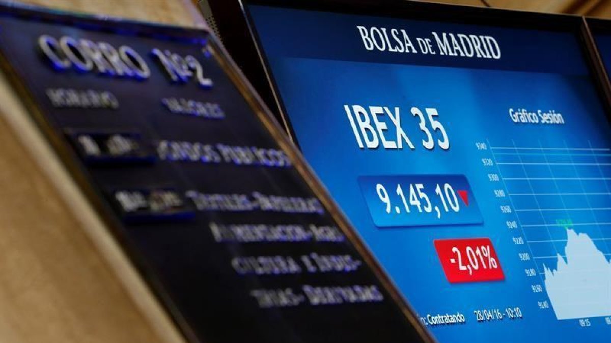 La Bolsa española gana el 0,41 %, pero no logra recuperar los 8.700 puntos En la imagen, la Bolsa de Madrid.-EFE / ARCHIVO