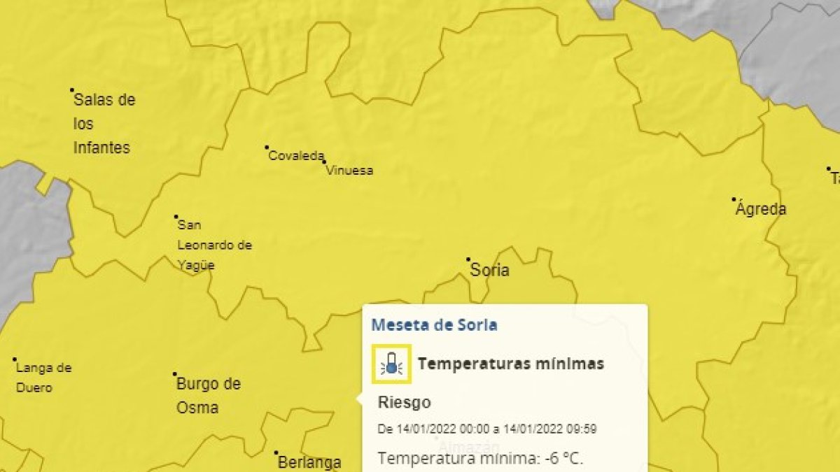 Mapa de la Aemet en el que se recogen las alertas para la provincia. AEMET