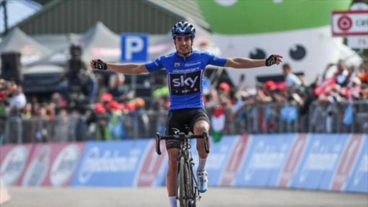 Mikel Landa celebra su primer triunfo de etapa en este Giro, ayer.-AP / ALESSANDRO DI MEO