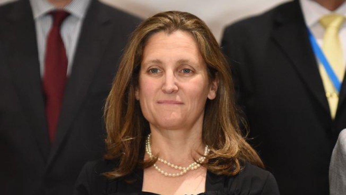 La ministra de Exteriores canadiense, Chrystia Freeland.-AFP