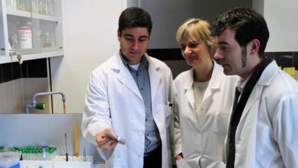 Carlos García-Estrada, Katarina Kosalková y Carlos Barreiro en las instalaciones del Inbiotec-E.M.
