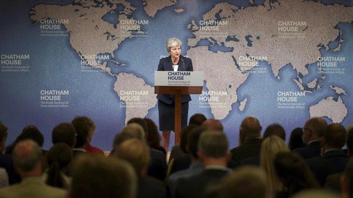 Theresa May, en su último discurso en Londres.-AP / HENRY NICHOLLS