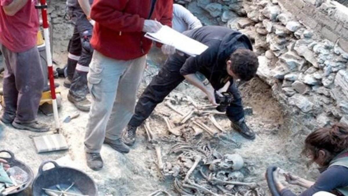 Trabajos de exhumación en una fosa de Gurb.-EL PERIÓDICO