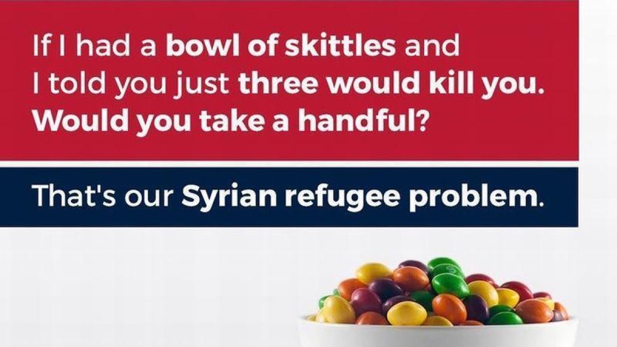 Imagen del polémico tuit del hijo de Donald Trump comparando los skittles con los refugiados.-TWITTER