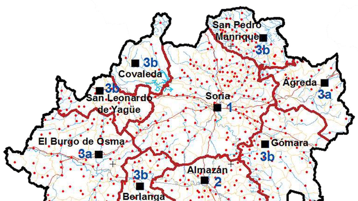 Mapa de áreas de intervención y parques de bomberos para la provincia de Soria.- Junta de Castilla y León